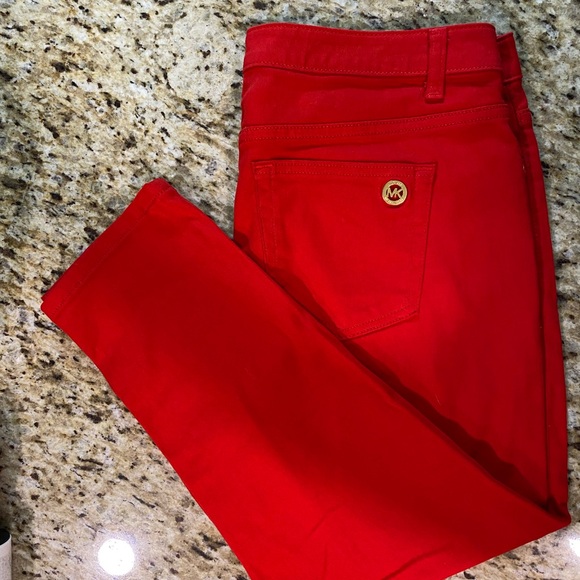 Michael KORS MK Izzy Bright Red Cropped Skinny Jeans 10 - Picture 6 of 10